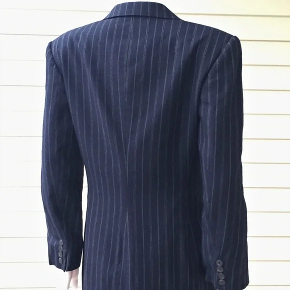 Ralph Lauren pinstriped blazer navy wool blend 4 - Picture 2 of 8